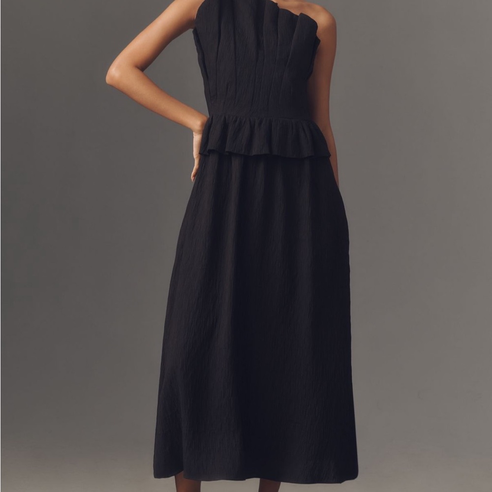 NWT English Factory Black One-Shoulder Dress Anthropologie